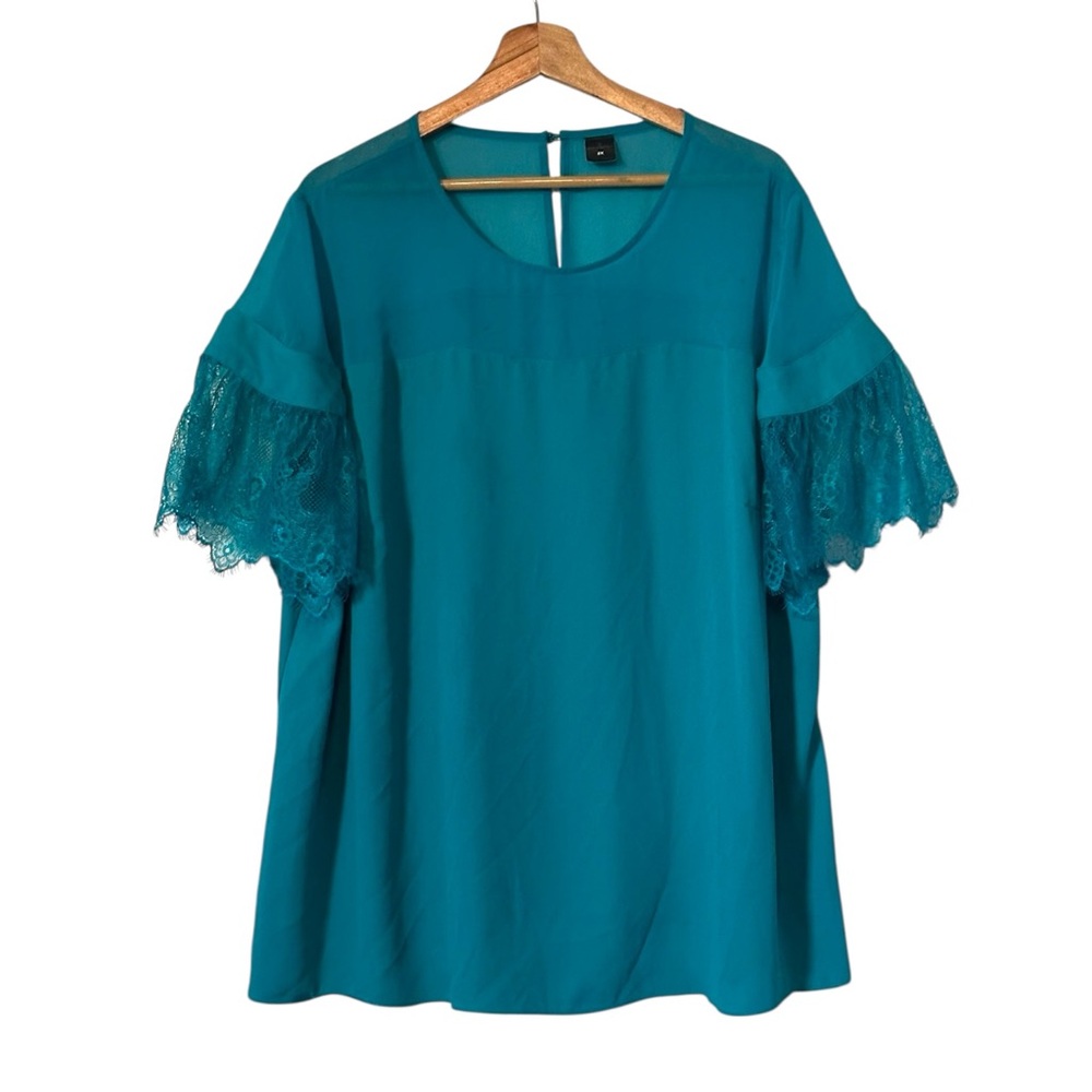 SHEIN Teal Blouse with Lace Detail